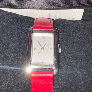 New Hennessy Woman’s Red Leather Strap Tank Watch. In original box New Battery